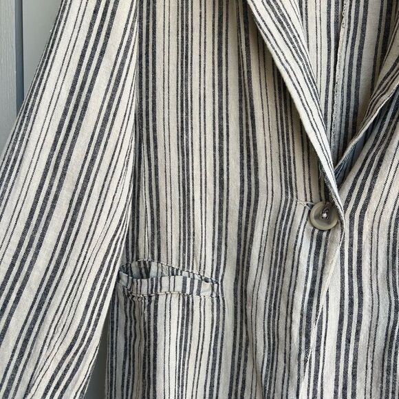 Anthropologie Sanctuary Linen Blazer Jacket Striped Minimalist Large - Picture 3 of 5